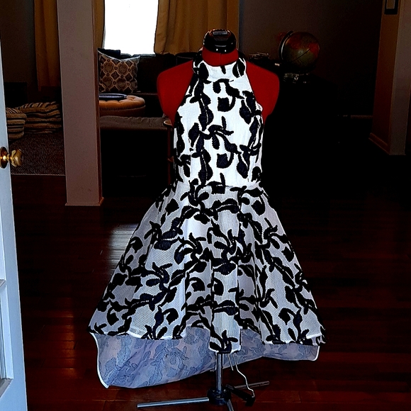 AKIRA Dresses & Skirts - Akira Black and White Halter High Low Dress